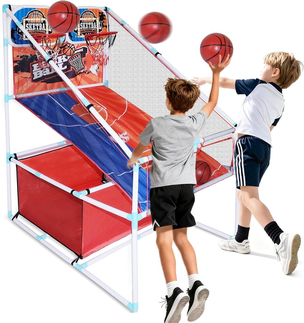 2-Player Kids Arcade Basketball Game Set, Dual Upgraded Hoop with LED Light Electronic Scoreboard 4 Balls, 3-12 Kids Sports Toys Carnival Games, Home Backyard Indoor Outdoor, Boys Girls Toddlers Gifts