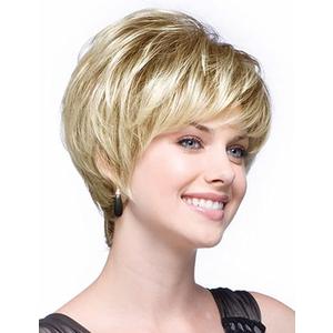 SEVENCOLORS Short Blonde Wigs for White Women Layered Mixed Blonde Pixie Cut Wigs with Bangs Synthetic Short Hair Replacement Wigs