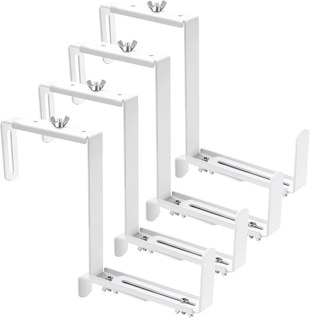 VIVIKEN Adjustable Planter Box Bracket, Flower Box Holder Brackets for Deck Railing, Window Box Hanging Brackets for Patio Garden Fence Pergola Balcony Supporting Heavy Planters-4 Pack