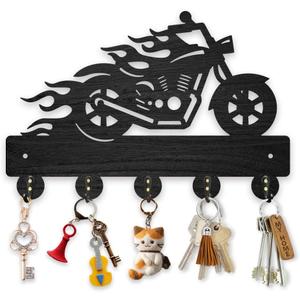 MAYJOYDIY Wood Motorcycle Flame Coat Hooks Motorbike Fire Key Holder for Wall 11.87.9inch Black Key Hooks Rack 5 Alloy Hooks Home Decor Gifts Entryway Kitchen Bathroom Storage Organizer