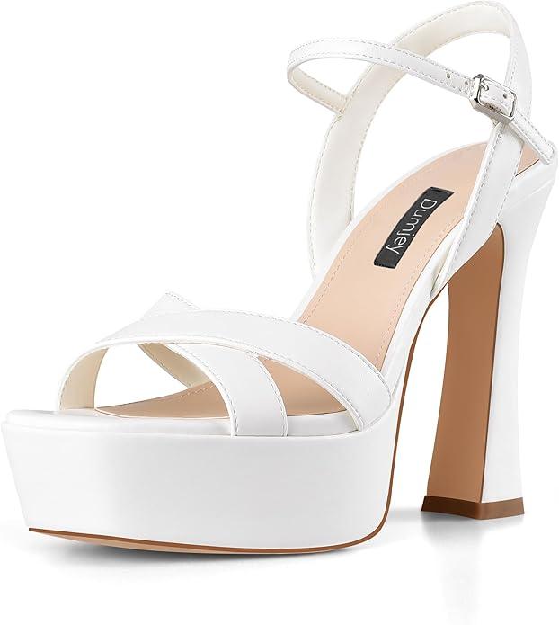 Women High Heel Platform Sandals with Ankle Strap Open Toe Spool Chunky Heels Prom Party Dress with Buckle  5.5