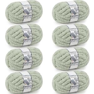 Cozyful Chunky Yarn for Hand Knitting - #10 Chunky Chenille Yarn, Jumbo Big Thick Chunky Yarns for Crocheting, Super Bulky Chunky Knit Blanket Yarns, 8 Skein (25 yds 8 oz Each Skein), Sage Green