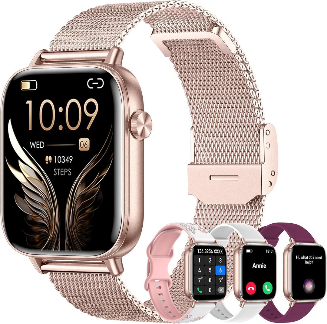Smart Watch for Women (Answer/Make Calls),1.83" Touch Screen Fitness Tracker with 4 Bands, Heart Rate/Sleep/Step Tracking, 100+ Sports Modes Smartwatches for Android iOS (Rose Gold)