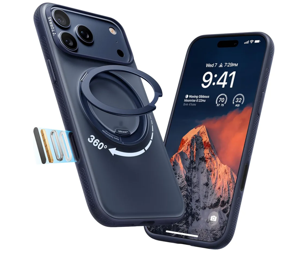 TORRAS for iPhone 17 Pro Max Case, 360 Magnetic Stand, [Fit for MagSafe] [4X MilitaryGrade Protection] Slim Case for iPhone 17 Pro Max, 6.9", Translucent Deep Blue, Ostand O3 Fitness Series