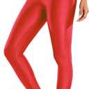 Sghenr Women's High Waisted Yoga Pants Tummy Control Shiny Sports Tights Workout Leggings (Red, S)