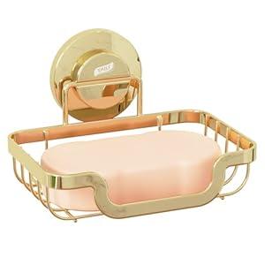 TAILI Soap Holder Bar Dish Suction Cup, Bar Shampoo Rack for Shower Wall, Draining Soap Saver Tray for Bathroom, Rustproof Stainless Steel Sponge Holder for Tub, Kitchen, Drill-Free, Gold