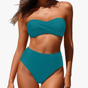 Tempt Me Women Bandeau Bikini Set Twist Strapless Two Piece Swimsuit High Waisted Bathing Suits, Large
