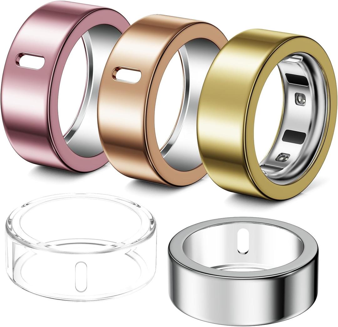 5 Pack Ring Cover Compatible with Oura Ring Gen 4/Oura Ring Gen 3 Horizon/Heritage, Abrasion-Resistant TPU Case for Oura Ring Protector Accessories for Oura Size 10 (Clear+Silver+Gold+RoseGold+Pink)