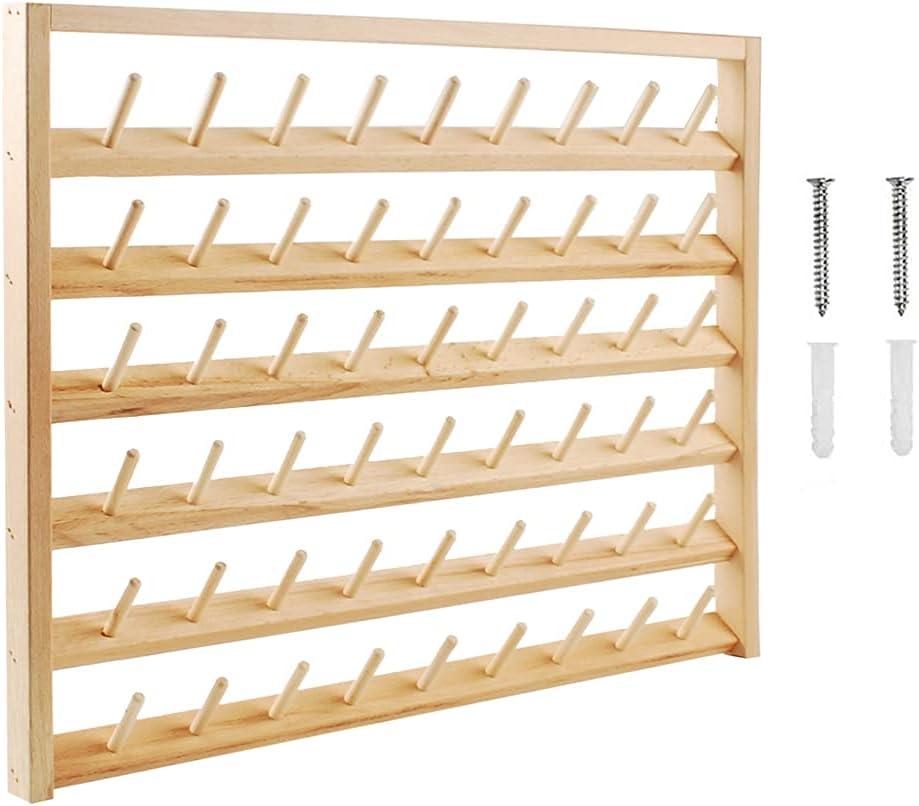 NW 54 Spools Wooden Thread Holder Sewing and Embroidery Thread Rack and Organizer Thread Rack for Sewing with Hanging Hooks for Wall