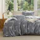 Bedsure Duvet Cover Queen Size - Reversible Floral Duvet Cover Set with Zipper Closure, 1 Piece Grey Duvet Size Queen (90"x90")