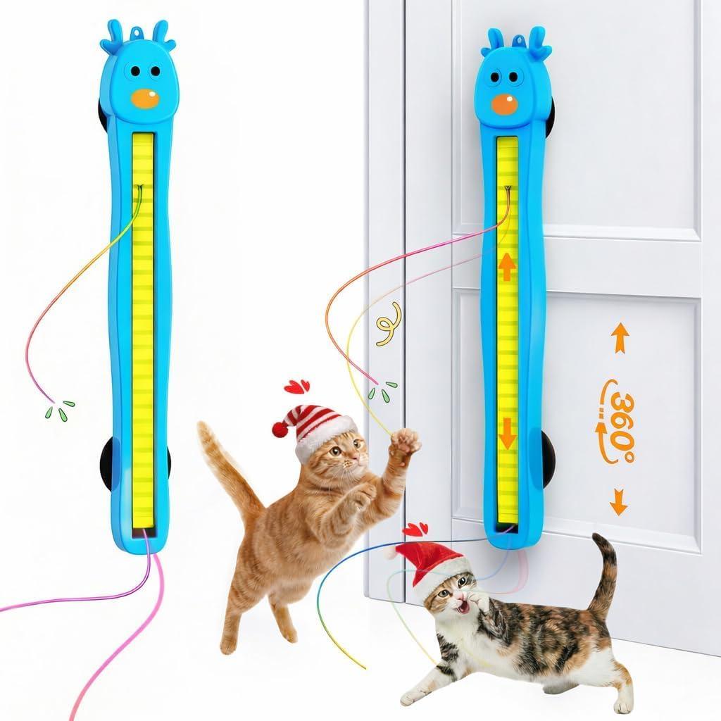 Interactive Cat Toy for Indoor Cats: Door-Mounted Automatic Moving Enrichment Cat Toy with Adjustable Motion Modes, Rechargeable Electric for Kittens & Bored Adult Cats, Hands-Free Pet Play Accessory (Blue)