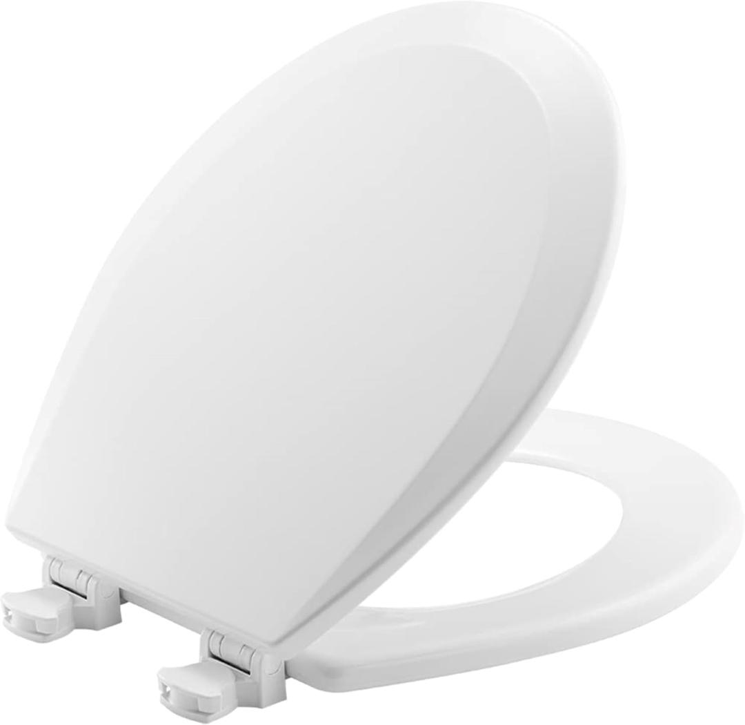 Bemis 500EC Durable Wood Toilet Seat with Easy Clean Hinges, Made in USA, Round, White