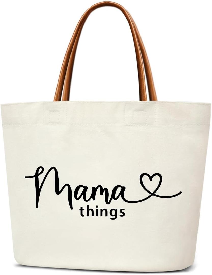 Tote Bag For Women Large Shoulder Canvas Tote Bag with Leather Handles Reusable Grocery Bags for Vacation, Shopping, 16.1’’ X13.3"