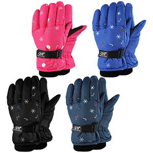 Hicarer 2 Pairs Winter Gloves for Kids Waterproof Snow Ski Gloves Girls Boys Warm Unisex Youth Clothes for Cold Weather(Dark Blue, Pink, Black, Blue,6-12 Years Old)