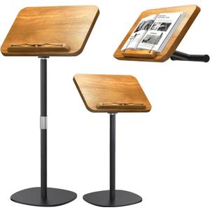 NAMON 2 in 1 Dual-use Music Stand & Desktop Book Stand, 100% Solid Wood, Height Adjustable from 16.5" to 51", with Page Paper Clip for Cookbooks, Sheet Music (with Large Panel: 16.5 * 11.8IN) (Non-wheeled)