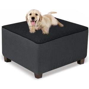 NeColorLife Square Ottoman Cover Waterproof Ottoman Slipcover Thick Storage Footrest Stool Covers Furniture Protector for Pets,Kids(X-Large Size,Black) (Square:X-Large, Black & Dark Gray)