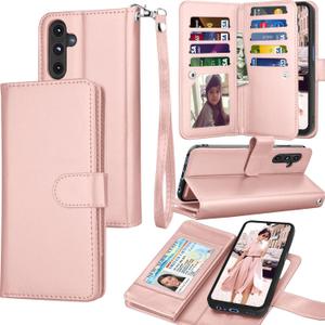 Galaxy A15 5G Case, Galaxy A15 5G Wallet Case, Tekcoo Luxury PU Leather Cash Credit Card Slots Holder Carrying Folio Flip Cover [Detachable Magnetic Hard Case] Kickstand for Samsung A15 5G [Rose Gold]
