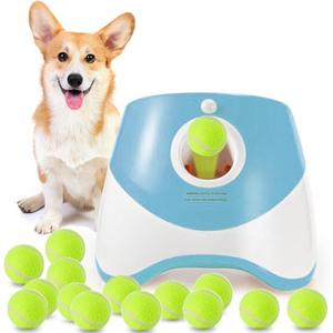 Automatic Dog Ball Launcher, Dog Ball Thrower Machine with 10-30Ft 3 Launching Distance, Interactive Toys for Small Dogs Indoor & Outdoor with 15 Mini Tennis Balls (2 inch) -Blue