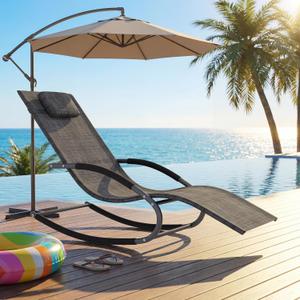 Outdoor Lounge Chair, Patio Lounger with Soft Breathable Tesla Fabric, Poolside and Lawn Chair with Non-Slip Base, Fixed Ergonomic Design, 300lbs Capacity, Easy Assembly-Gray