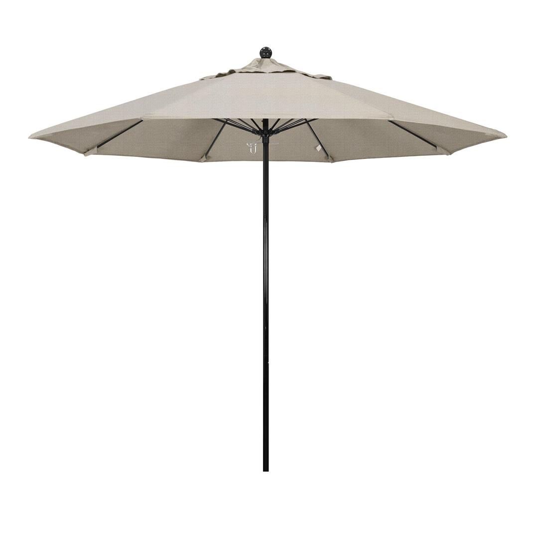 California Umbrella 9' Round 100% Fiberglass Frame Market Umbrella, Push Lift, Black Pole, Woven Granite Olefin