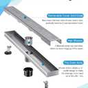 Shower Drain, Linear Shower Drain 24 Inch(Brushed Nickel),Modern 304 Stainless Steel Shower Floor Drain with Grate Removable, Adjustable Leveling Feet, Rectangular Shower Drain