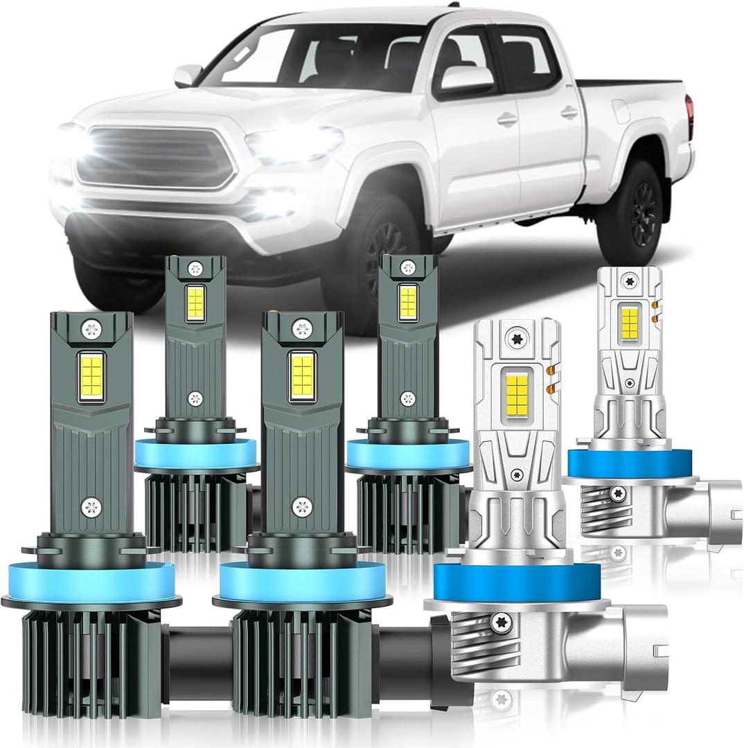 Compatible with Toyota Tacoma 2016-2023 Fog Bulbs, High&Low Beam Fog Light Bulbs Combo, 800% Super Bright 6000K Cool White, Plug and Play, Pack of 6