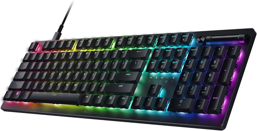 Razer DeathStalker V2 Gaming Keyboard: Low Profile Optical Switches Linear Red - Durable Coated Keycaps - Aluminum Top Plate - Multi Function Roller & Media Button - Chroma RGB - Snap Tap (Classic Black)
