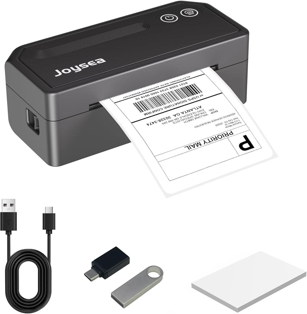 Joysea Thermal Shipping Label Printer, 4x6 Wireless Bluetooth Label Maker for Small Business, Mailing Label Printer Works with Ebay, Amazon, Shopify, USPS&More, Black