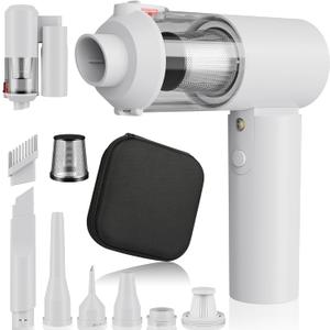 Handheld Car Vacuum Cleaner 16000PA Vacuum Cleaner and Air Duster Portable High Power Cordless Multi-Nozzles for Car, Home, Office, Pet (White)