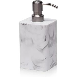 Suanti White Marble Style Hand Soap Dispenser, Refillable Liquid Decorative Soap Dispenser for Bathroom Countertop and Kitchen (14.5 Oz)