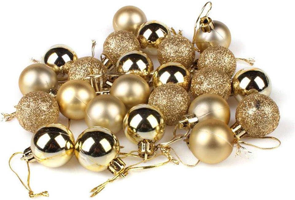 AKOAK 24 Pcs Christmas Ball Ornaments Multicolor Christmas Tree Decoration Balls for Holiday Wedding Party Decoration,with Hanging Hole and Short Line,Diameter 40mm(1.57") (Gole)