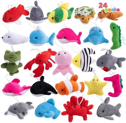 JOYIN 24 Pcs Mini Sea Animal Plush Toys (24 Units 3" Each), Stuffed Sea Animal Bulk for Kids Birthday Party Favors, Pinata Fillers, Goodie Bag Fillers, School Prizes,Easter Party Supplies