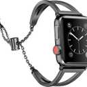 Secbolt Stainless Steel Bands Compatible with Apple Watch Band 38mm 40mm 41mm 42mm iWatch Series 10/ 9/ SE/ 8/ 7/ 6/ 5/ 4/ 3/ 2/ 1, Dressy Metal Bangle Bracelet Women, Black