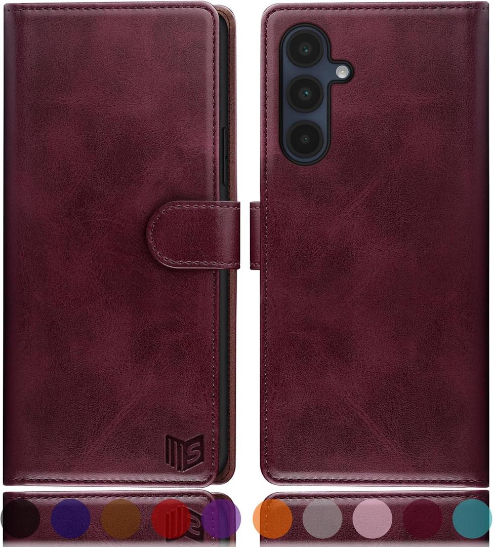 SUANPOT Compatible with Samsung Galaxy A16 5G Wallet case with RFID Blocking Credit Card Holder,Flip Book PU Leather Protective Cover Women Men for Samsung A16 Phone case Wine Red