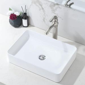 20 Inch Bathroom Sink Above Counter, 20x14 Inch Modern White Vessel Sink Rectangular Porcelain Ceramic Countertop Hand Wash Vessel Vanity Sink Art Basin