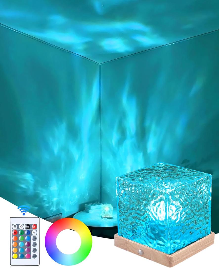 Mood Lighting,Rechargeable Northern Lights Cube Ambient Lighting Ocean Wave Projector Light Aurora Glow Lamp,16 Colors Gradual Rotating with Remote Control for Bedroom Game Room Decor - Large (Cordless)