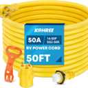 Kohree 50' RV Extension Cord 50 Amp Generator Cord, 50 Amp RV Power Cord with Grip Handle, NEMA 14-50P to SS2-50R Twist Lock, 30M/50F Adapter Included, 6/3+8/1 Gauge STW Wire, ETL Listed