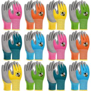 12 Pairs Kids Gardening Gloves Children Yard Work Glove Rubber Coated Garden Gloves for Girls Boys Toddlers Youth Outdoor (Large (Age 9-11))