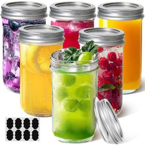 ComSaf 12 oz Mason Jars with Lids 6 Pcs, Regular Mouth Canning Jars with Seal Bands, 12 oz Glass Jar with lid for Soft Drinks, Juice, Jam, Jelly, Sauce, Dessert, Overnight Oats, Pickles