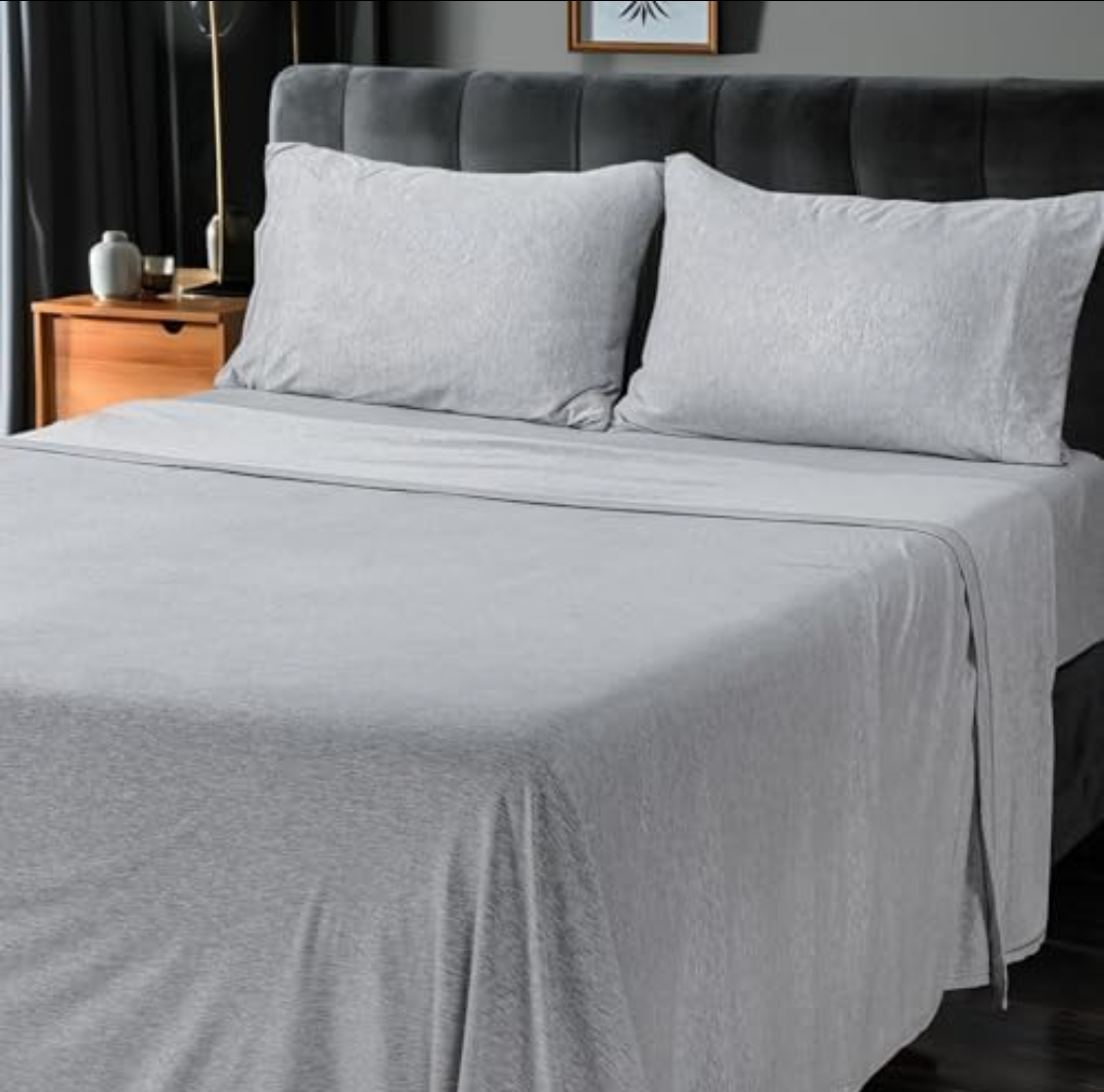 Utopia Bedding Queen Sheet Set - Jersey Knit Sheets 4 Piece – Cotton – Soft T-Shirt Stretchy Sheets (Heather Light Grey), 39 in x 74 in