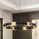 CaraLuxe LED Ring Chandelier Modern Black Gold Chandelier for Dining Room 24in Dimmable Circular Chandeliers Light Round Chandeliers Light Fixture for Bedroom Kitchen Entryway Home Office Living Room