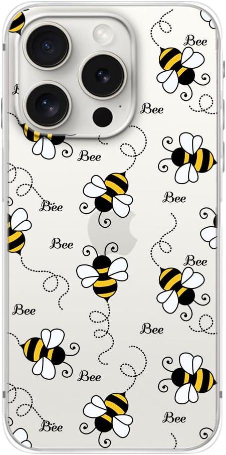 Blingy's for iPhone 15 Pro Max Case, Fashionable Cute Bee Style Fun Cartoon Animal Design Transparent Soft TPU Protective Clear Case 6.7 inch (Bee Style)