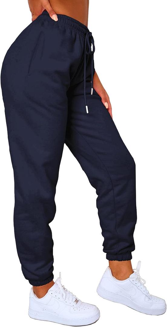Waitfairy Sweatpants Women - Joggers for Women High Waist Baggy Sweat Pants for Womens Joggers with Pockets (X-Large, Navy Blue)