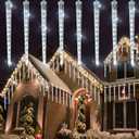 WATERGLIDE 16 Icicles Meteor Shower Lights, 12" Outdoor Icicle Christmas Lights 384 SMD LED Crystal Ice Falling Light, Connectable Raindrop Iciclelight, Xmas Winter Party Tree Holiday Decor, White