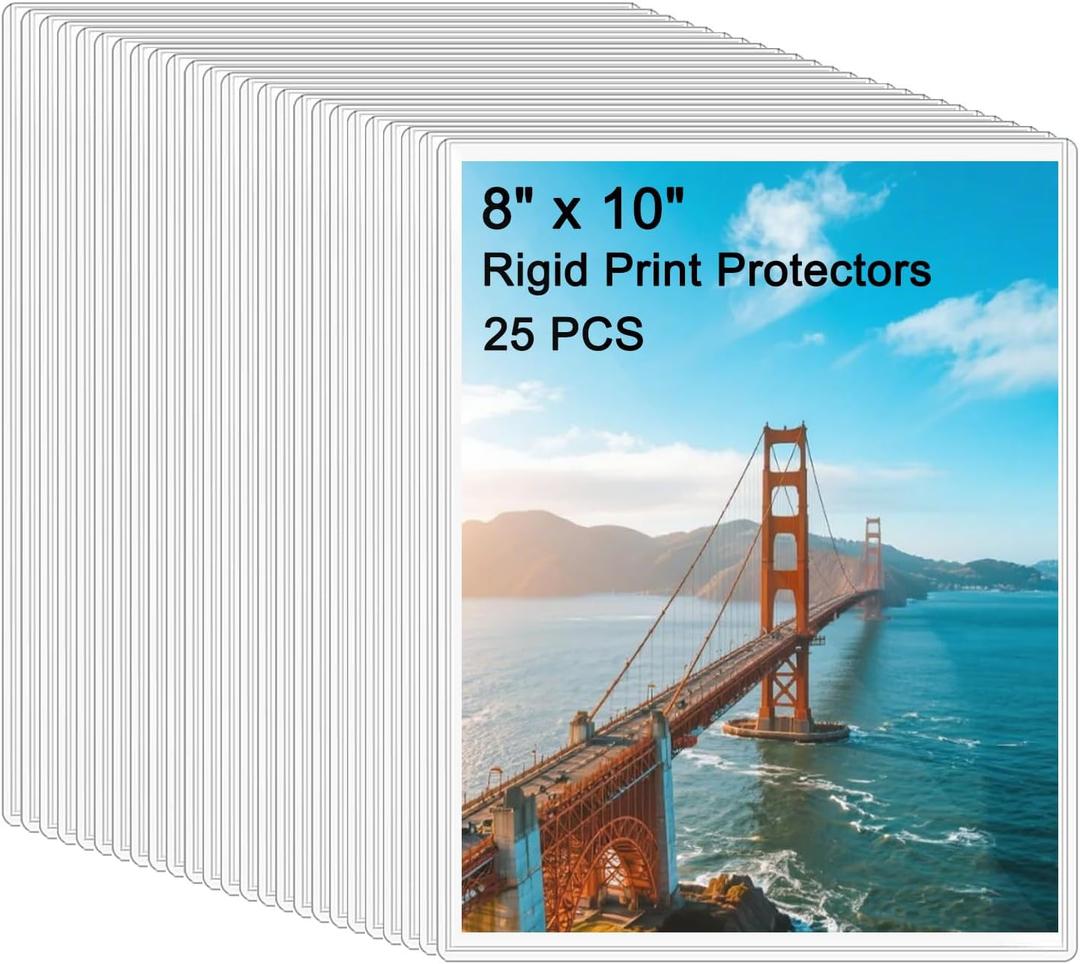 25PCS 8" x 10" Clear Rigid Card Sleeves  Waterproof Hard Plastic Protectors for Postcards, Prints, Photos, Trading & Sports Cards  Top Load Jumbo Sheet Holders