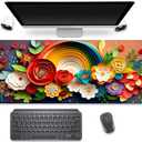 Rainbow Spring Flowers Desk Pad Mouse Pad, Floral Prints Extended Large Gaming Mouse Mat with Stitched Edges, Non-Slip Waterproof Rubber Base Mousepad for Office Work Home Desk Mat (27.5X11.8 in)