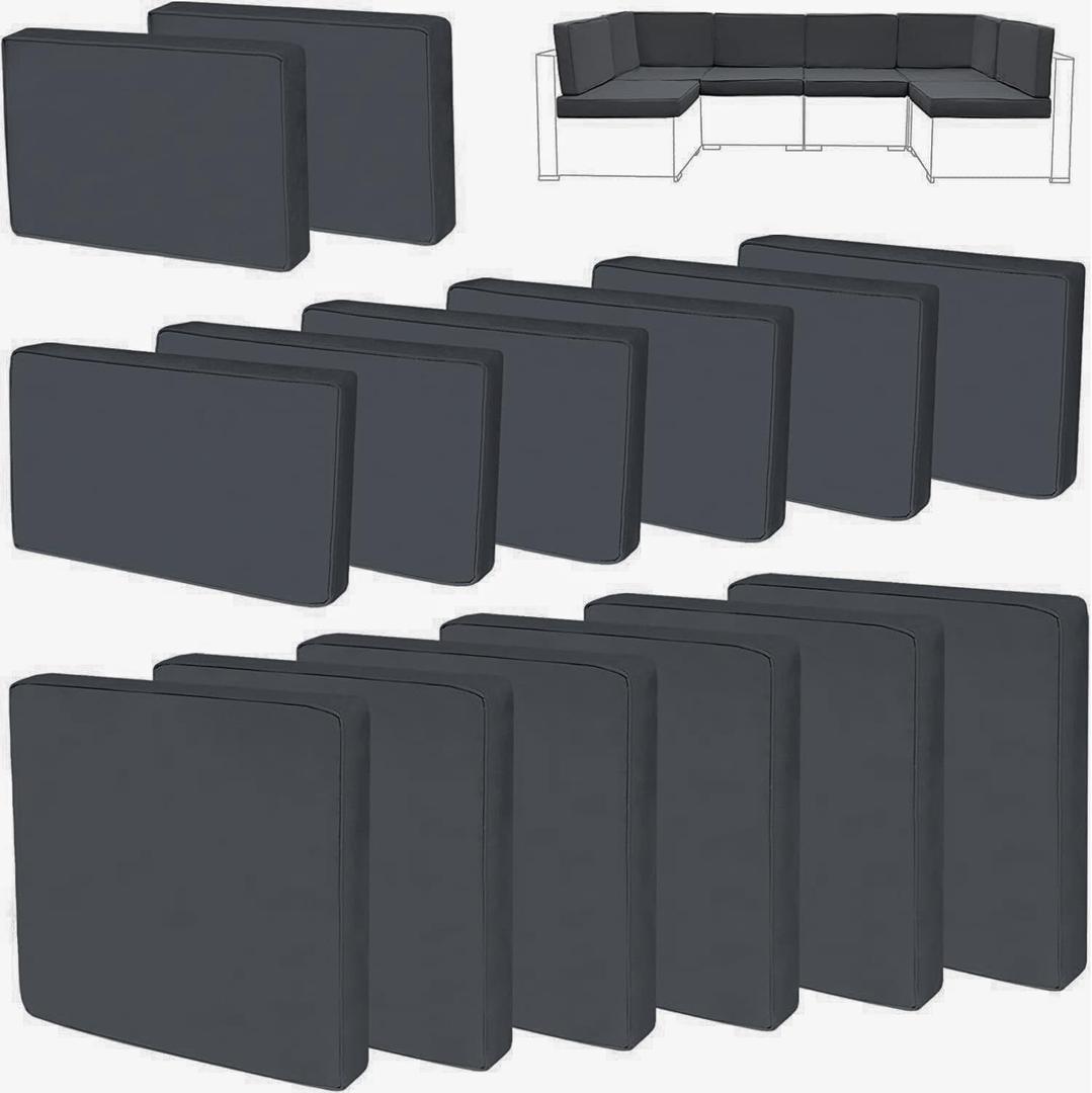 14Pieces Patio Cushion Covers Replacement Outdoor Couch Cushions Covers Splashproof Sofa Slipcovers Set with Zippers,Patio Furniture Protector Cover Only(Black Gray, 25.625.63.94inches)