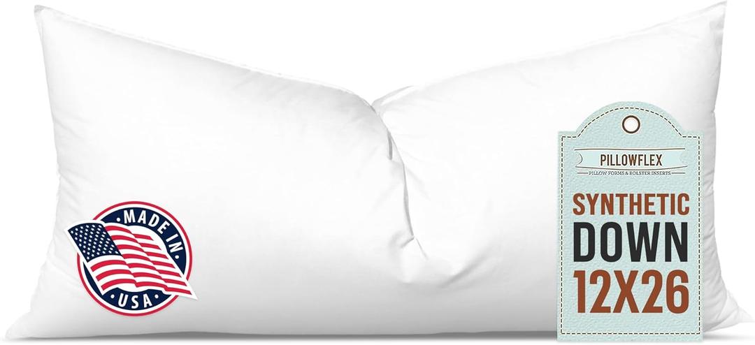 Pillowflex Synthetic Down Pillow Insert - 12x26 Down Alternative Pillow, Ultra Soft, Large Rectangle, Lumbar, Travel, Neck, Sleeping Pillow - 1 Decorative Pillow Form