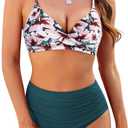 ZAFUL Women High Waisted Bikini Sets Two Piece Swimsuit Push Up Twist Front Ruched Bathing Suit (X-Large, Lake Green)