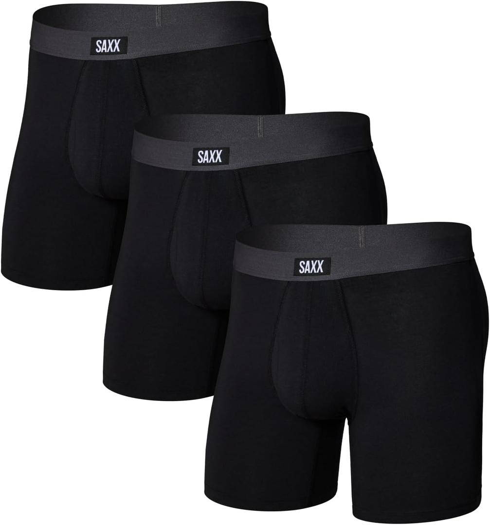 SAXX Underwear Co. Men's Core Cotton Boxer Brief with Fly, Pouch, 3-Pack (Black, M)